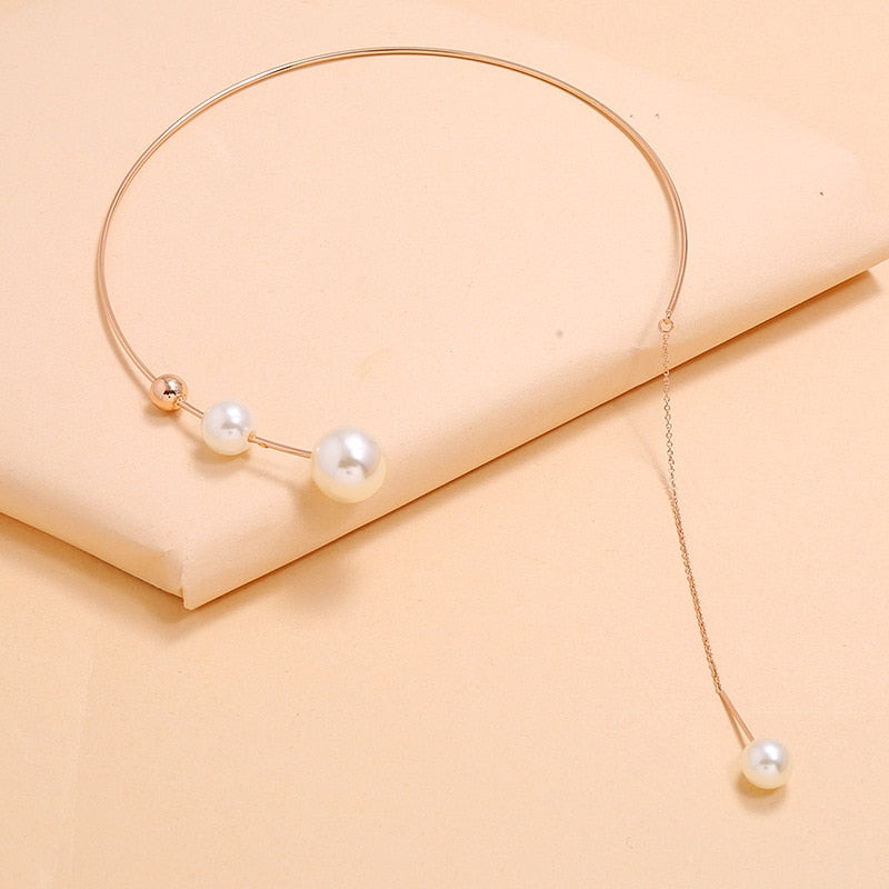 Big White Imitation Pearl Choker Necklace  Clavicle Chain Fashion Necklace