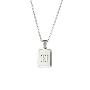 18K Golden Chain Necklaces Male Square Natural Shell Initial Letters Pendant Stainless Steel Jewelry