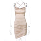 Satin Women Strap Mini Dress Ruched Lace Up Cross Bandage Backless Bodycon Sexy Party Elegant