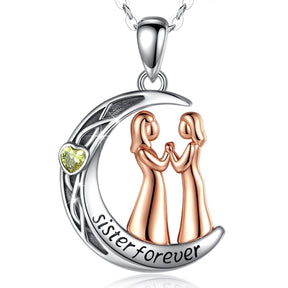 925 Sterling Silber Sister Forever Rose Gold Halskette Mond Stil Gelb CZ Anhänger Modeschmuck für Frauen Mädchen