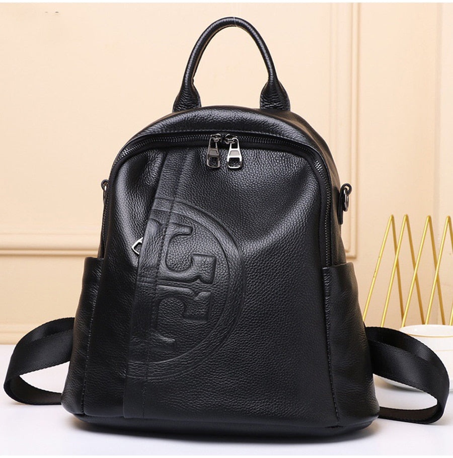 Genuine Real Cowhide Leather Backpack High Quality Women's Bag Durable Dirty Student School Bag