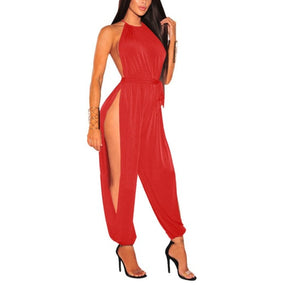 Women Hollow Out Jumpsuit Casual Sleeveless O-Neck Belt Jumpsuit Lace Up Slim Rompers