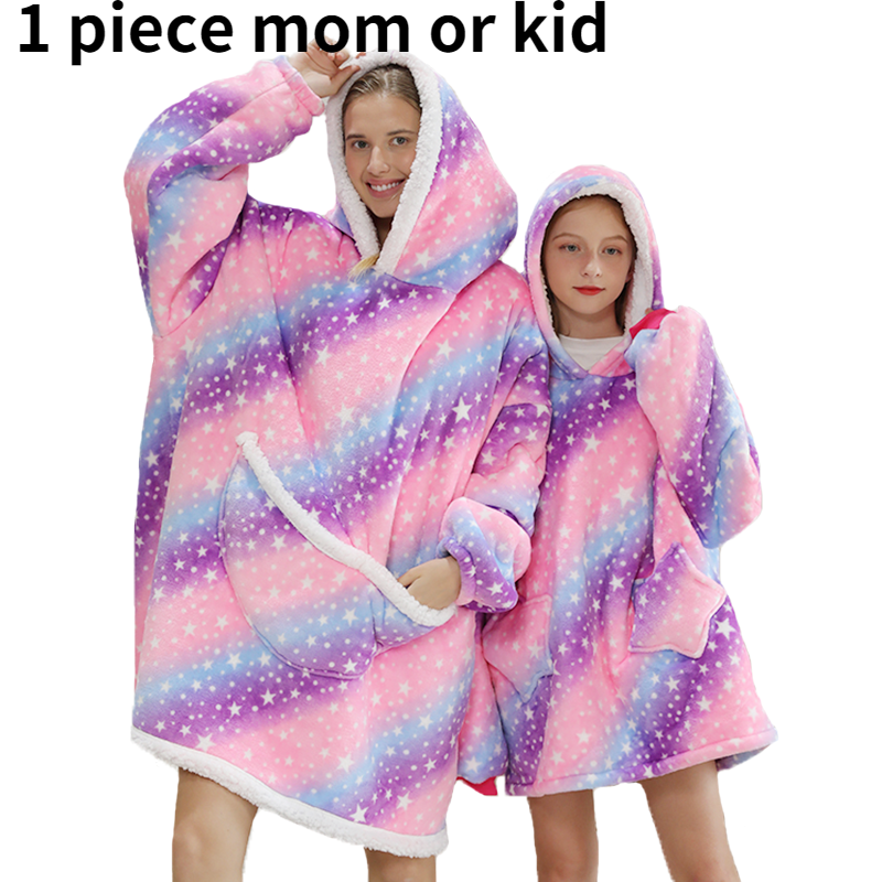 Printed Wearable Blanket Hoodie Fleece Warm Kids Sleepwear Hoody Sweatshirt