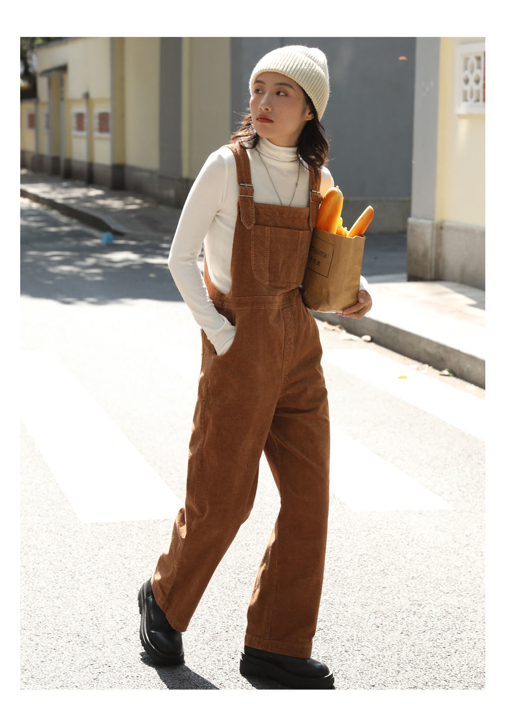 Braune Cordoveralls Frauen Herbst Gerade Baggy Lose Lässige Hose mit weitem Bein Weiblich