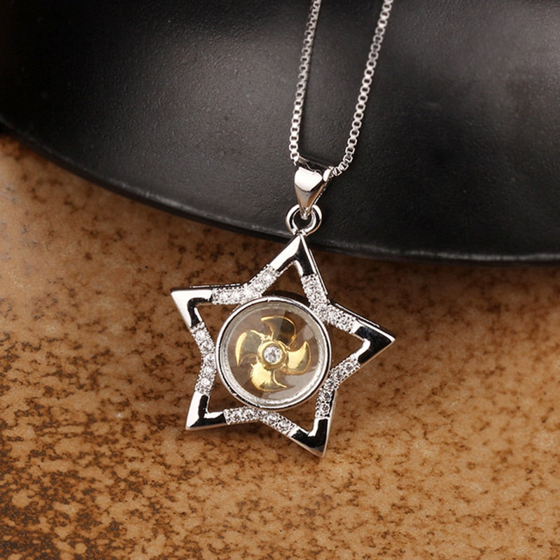 Rotatable Windmill Pendant Necklace AAA Cubic Zirconia Pave Gold Silver Color Crystal Necklace Jewelry