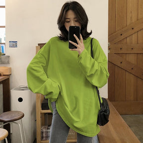 spring autumn Solid long Sleeve oversized tshirt harajuku long T Shirt Women kawaii T-shirts