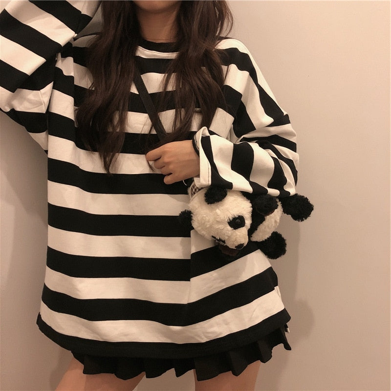 Striped Shirt Blouse Harajuku Couple Tops Woman T-Shirt Spring Long Sleeve Gothic Shirts