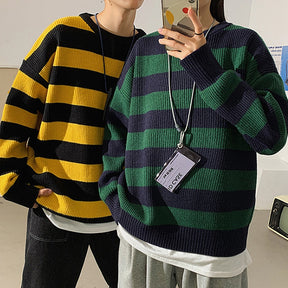 Autumn Winter Knitted Striped Sweater Casual Oversized Pullovers Sweaters