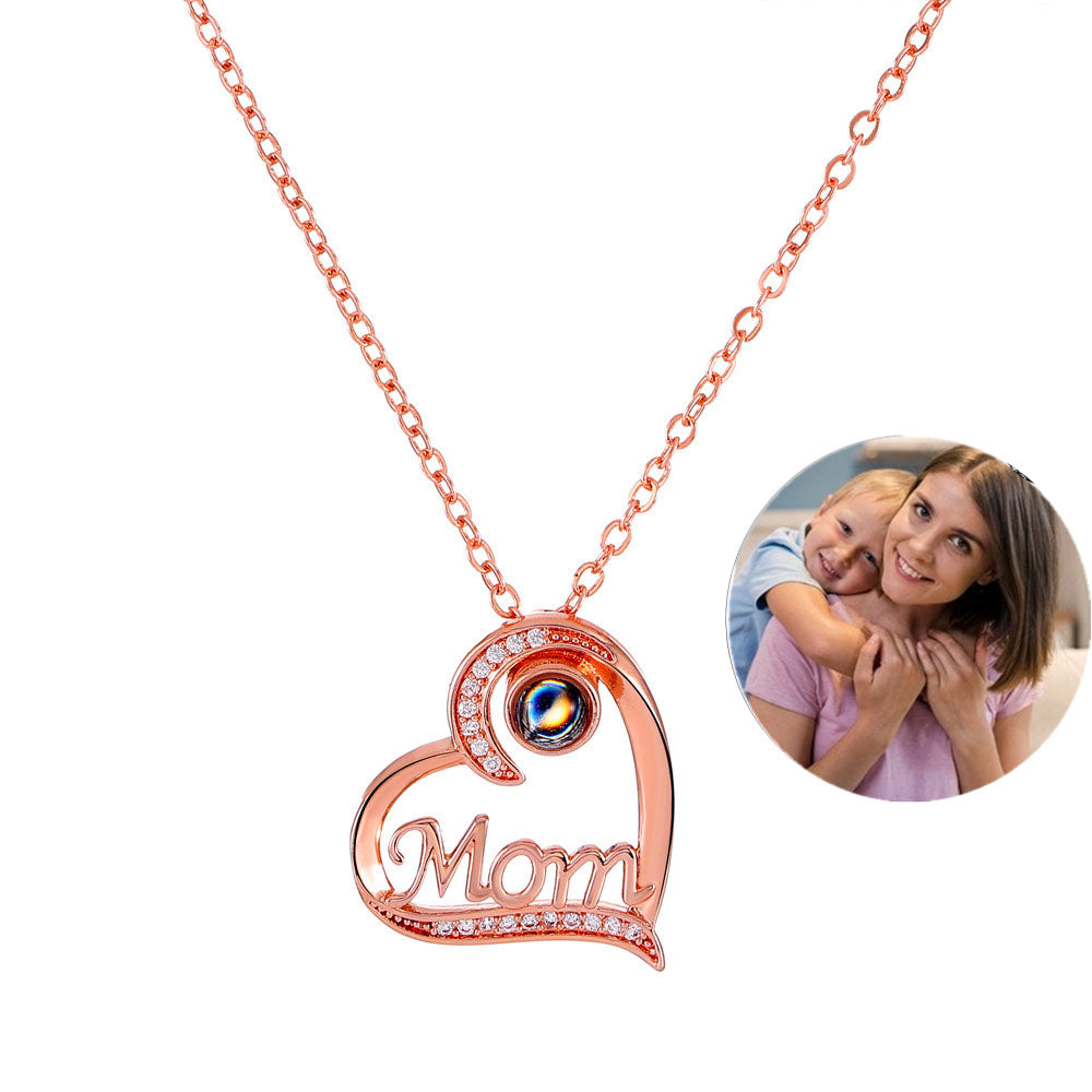 mom letter heart necklace fashion personality 100 languages projection clavicle chain mother's Day