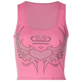 2023 Spring and summer new fashion sexy U-neck hot diamond slim vest top