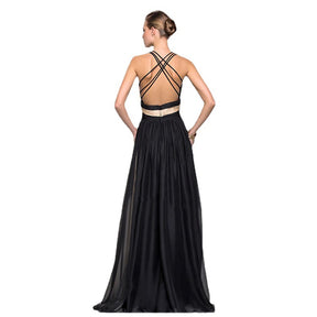 Chiffon Contrast Color Evening Gown Sleeveless V-neck Splicing Long Gown