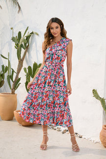 Kleid mit schrägem Schultergurt und Blumendruck Lässiges Urlaubs-Swing-Kleid