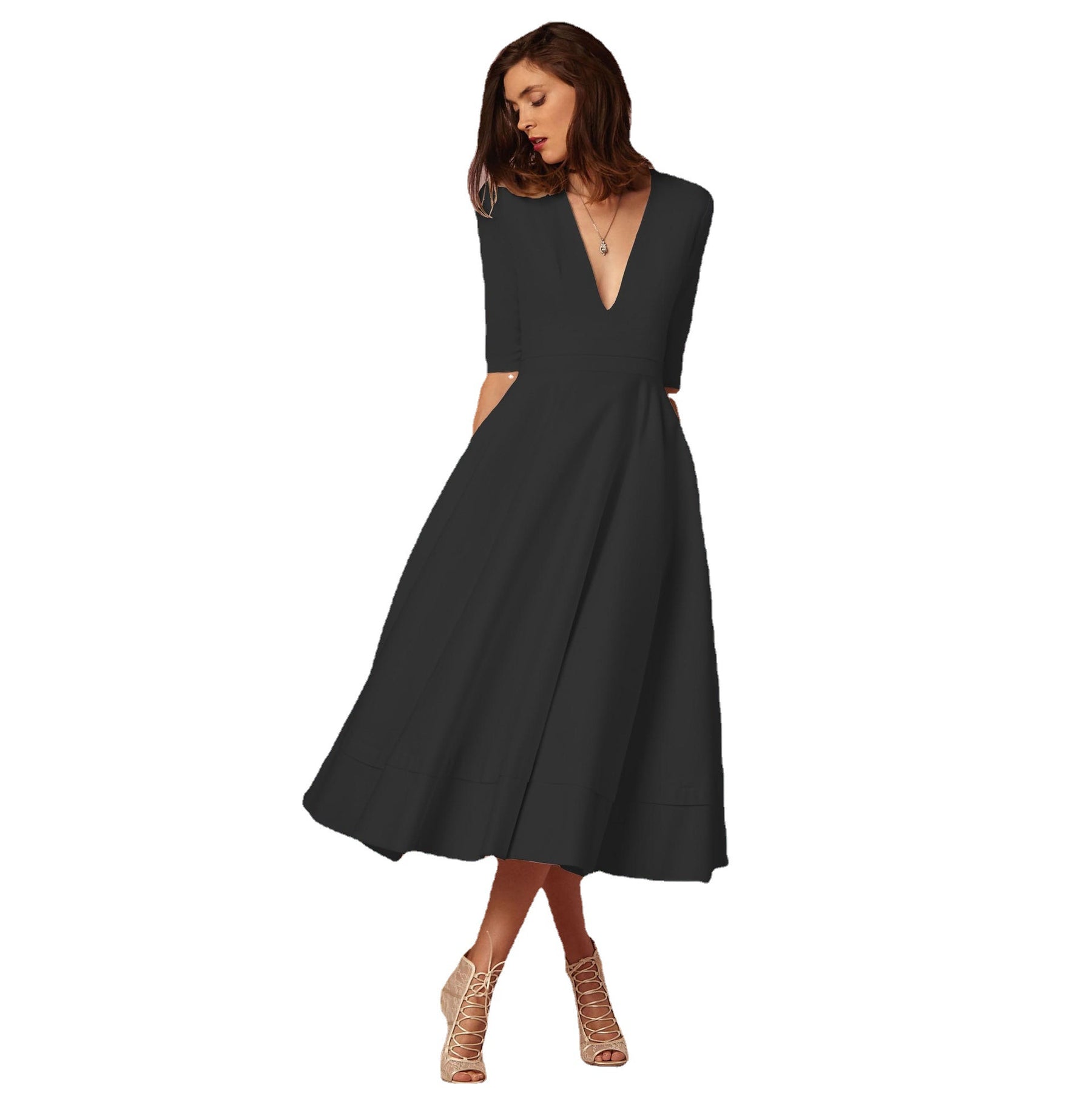 Damen-Abendkleid Sexy tiefes V-Langarmkleid