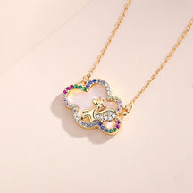 S952 Sterling Silver Necklace Fashion Fritillary Colorful Cloud Unicorn Necklace