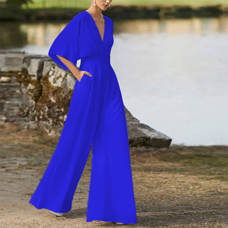 Dress Jumpsuit Explosive Deep V High Waist Wide Leg Trousers