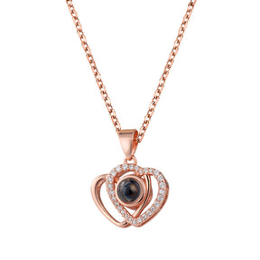 I love you double love heart projection Necklace clavicle chain