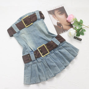 2023 Sommer abnehmbarer Gürtel Denim Plissee Bandeau Denim Kleid