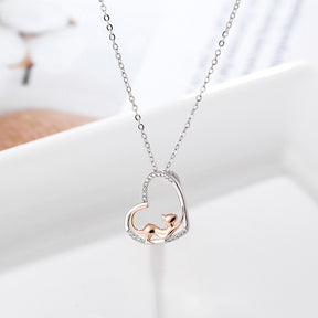 Sterling Silver Accessories Heart Shaped Cat Pendant Diamond Silver Necklace Women