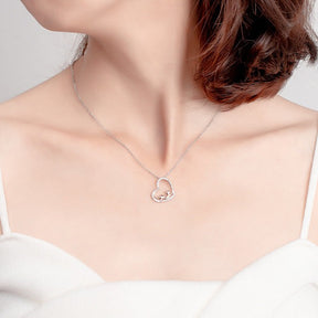 Sterling Silver Accessories Heart Shaped Cat Pendant Diamond Silver Necklace Women