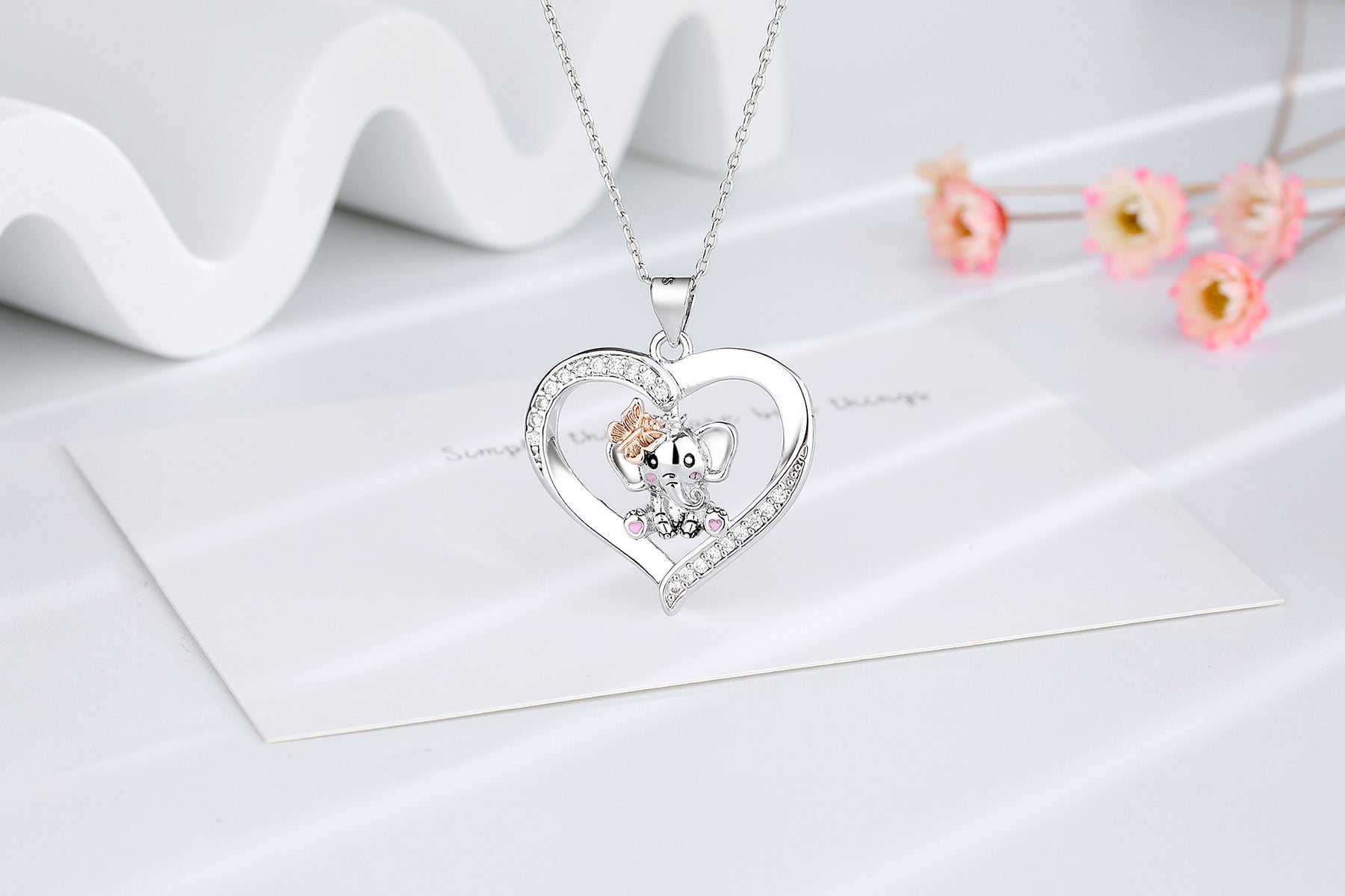 925 Sterling Silver Heart Love Butterfly Elephant Necklace for kids or girlfriend