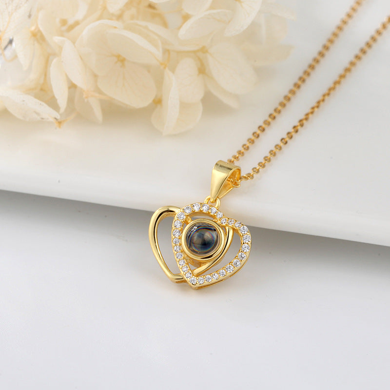 I love you double love heart projection Necklace clavicle chain