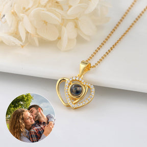 I love you double love heart projection Necklace clavicle chain