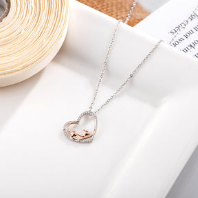 Sterling Silver Accessories Heart Shaped Cat Pendant Diamond Silver Necklace Women