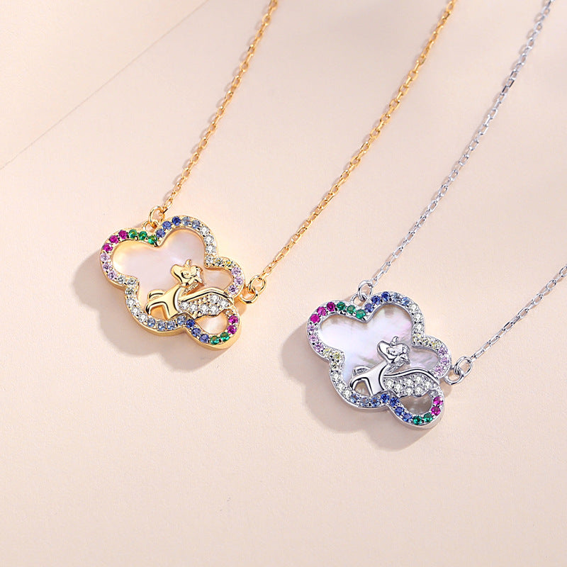 S952 Sterling Silver Necklace Fashion Fritillary Colorful Cloud Unicorn Necklace