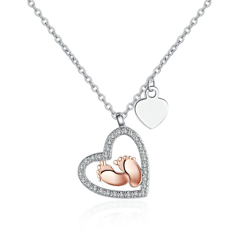 Heart-shaped baby footprints love necklace female pendant clavicle chain love footprints neck chain