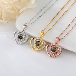 I love you double love heart projection Necklace clavicle chain