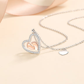 Heart-shaped baby footprints love necklace female pendant clavicle chain love footprints neck chain