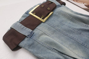 2023 summer detachable belt denim pleated bandeau denim dress