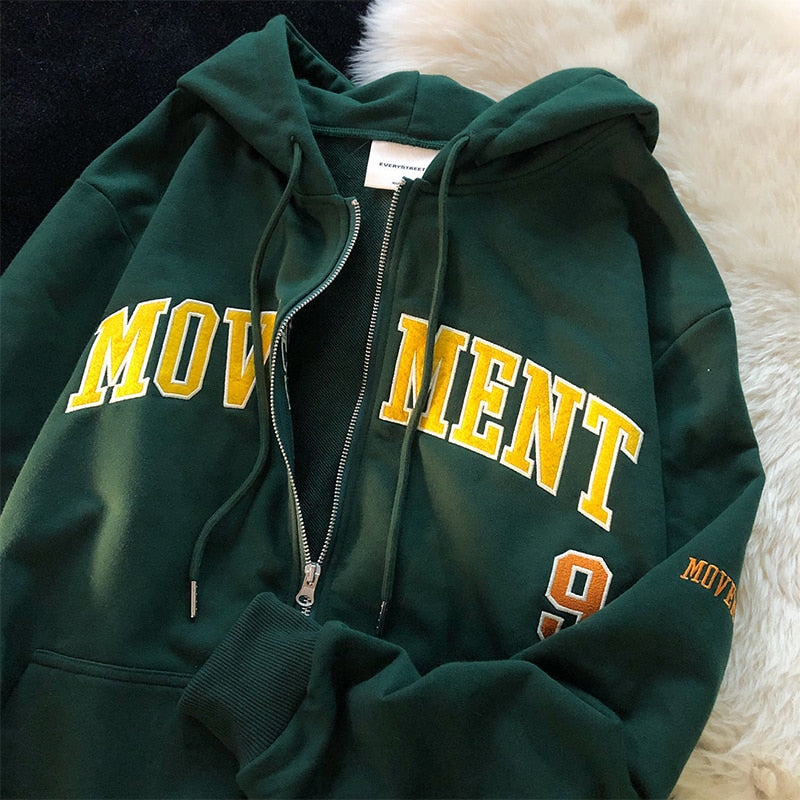 Letter Print Casual Hooded Sweatshirts Vintage Simple Streetwear Coats