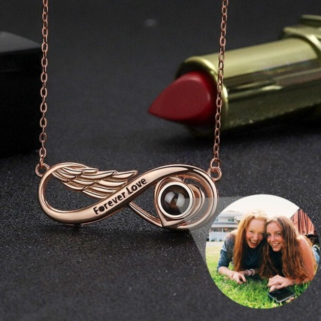 Gepersonaliseerde projectiefotoketting, ketting met oneindigheidshanger, verjaardagscadeau