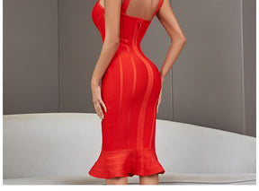 Bandage Dress Spaghetti Strap Red  Dress Bodycon Mermaid Sleeveless Dresses