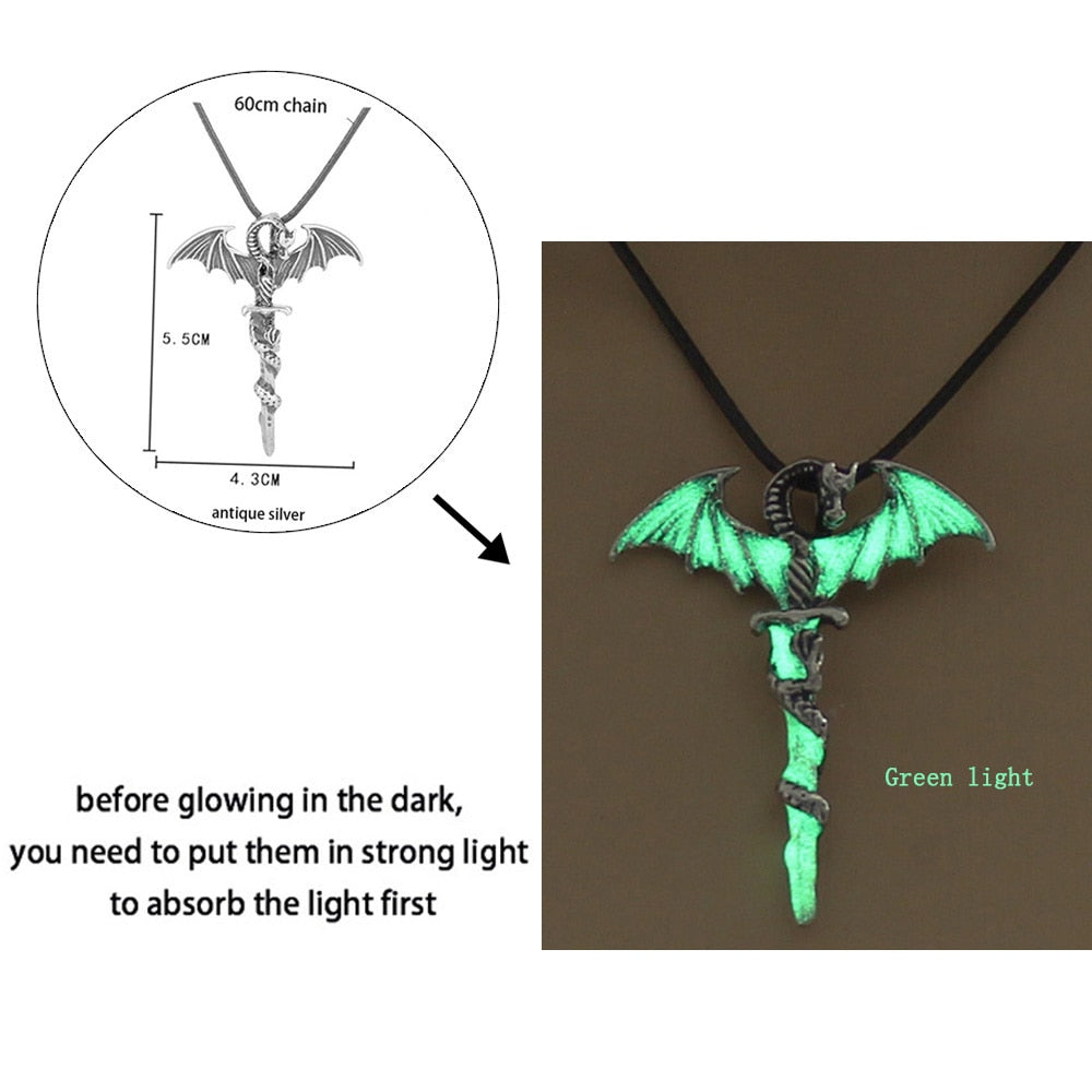 Luminous Dragon Necklace Glowing Night Fluorescence Silver Plated Glow In The Dark Necklace