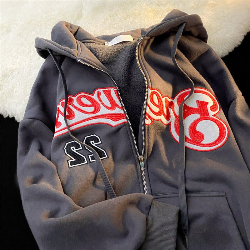 Letter Print Casual Hooded Sweatshirts Vintage Simple Streetwear Coats