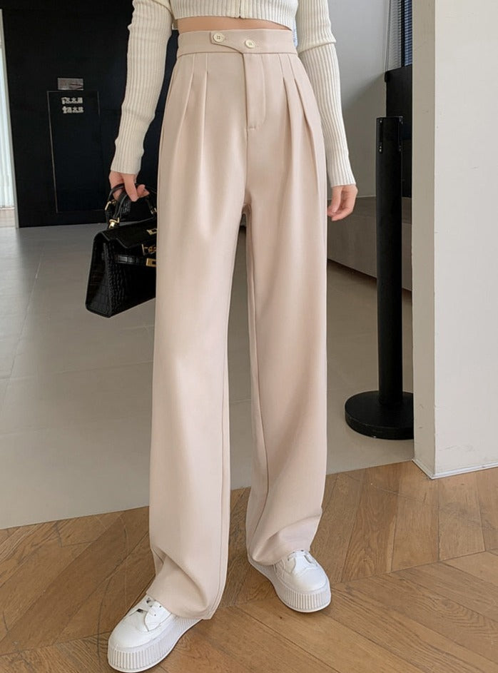 High Waist Loose Female Wide Leg Pants Spring Summer Solid Straight Trousers