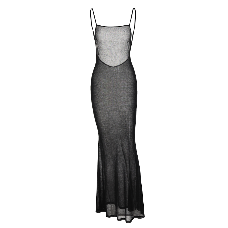 Slip senza maniche Backless See Through Maxi Dress Sexy Skinny Streetwear