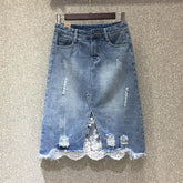 Gonne di jeans da donna primaverili Gonne a trapezio irregolari in pizzo casual