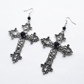 Large Detailed Cross Drill Pendant Necklace Silver Color Tone Gothic Punk Jewellery