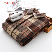 Velvet Thicken Plaid Shirts Blouses Autumn Winter Warm Shirts