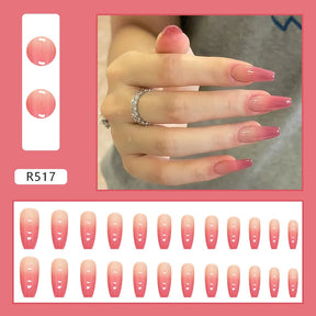 24Pcs/Box Charming Pink Flame Short Fake Nails press on Square Head Full Cover Detachable