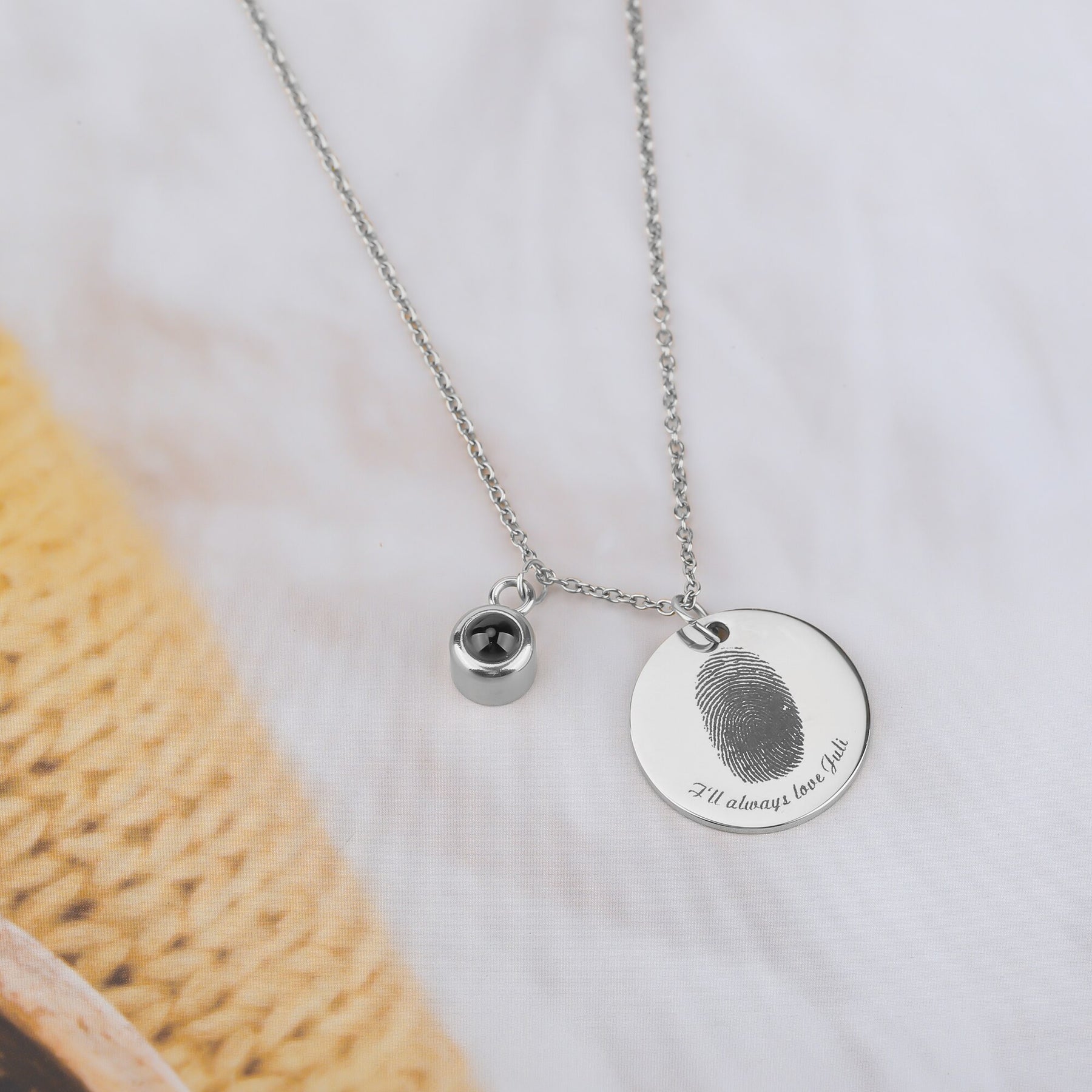 Fingerprint necklace with customizable photos Projection Necklace Pendant Jewelry