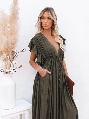 Summer Beach Maxi Dress Women Boho Long Bikini Cover Up High Waist Casual V-Neck Dresses