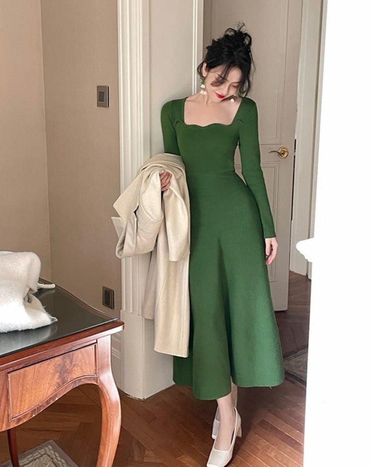 A-line Dress Women Full Sleeve Slim Waist Dress Autumn Winter