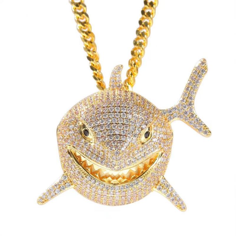 Hip Hop Fierce Shark Intarsiato Zircone Ciondolo Collana Trend Charm