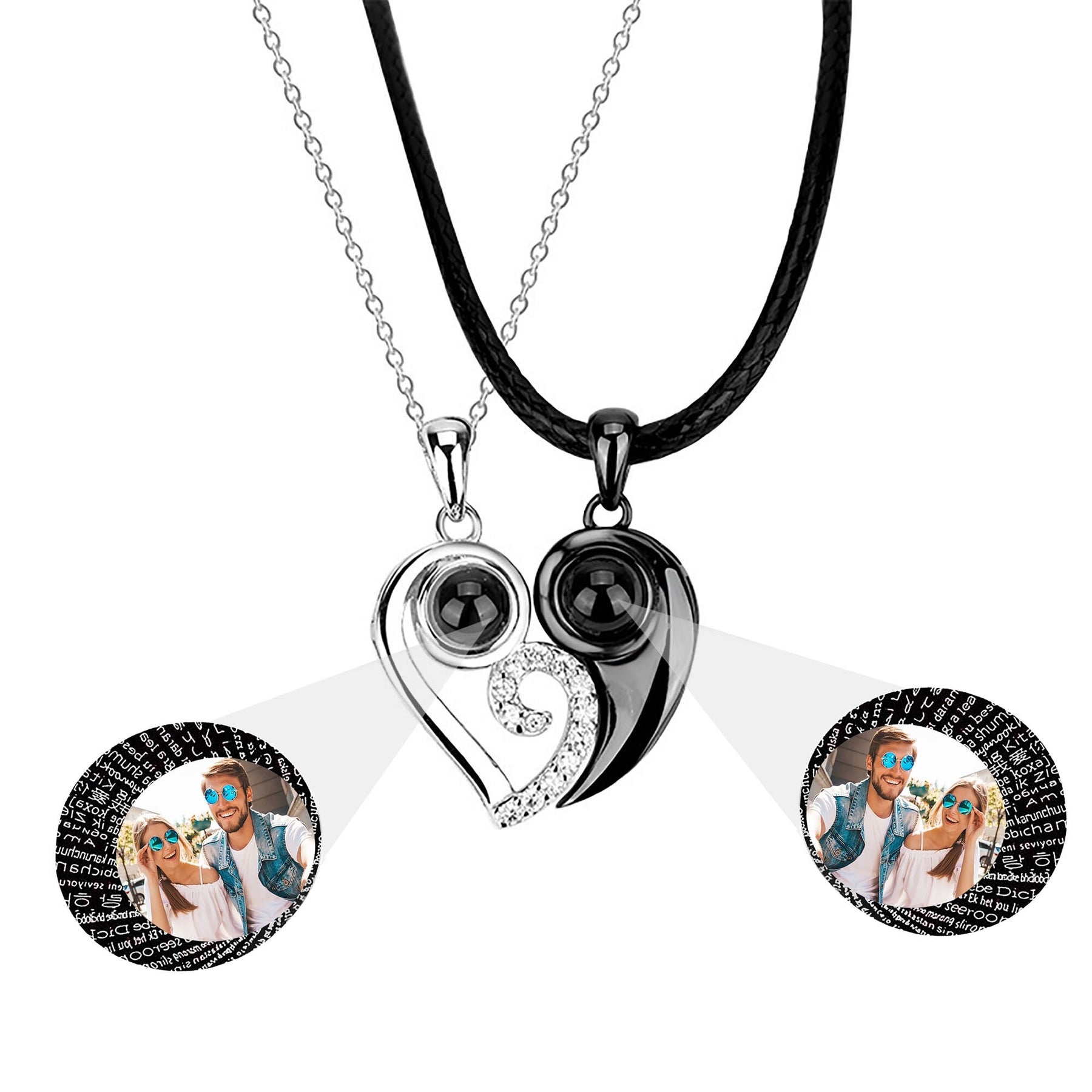 Customizable photoSet of Fashion Magnetic Heart Couple Necklace For Women Men