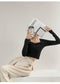 Fishbone Pattern Women's Long Sleeve T-shirt High Waist Slim Square Collar Tops Woman