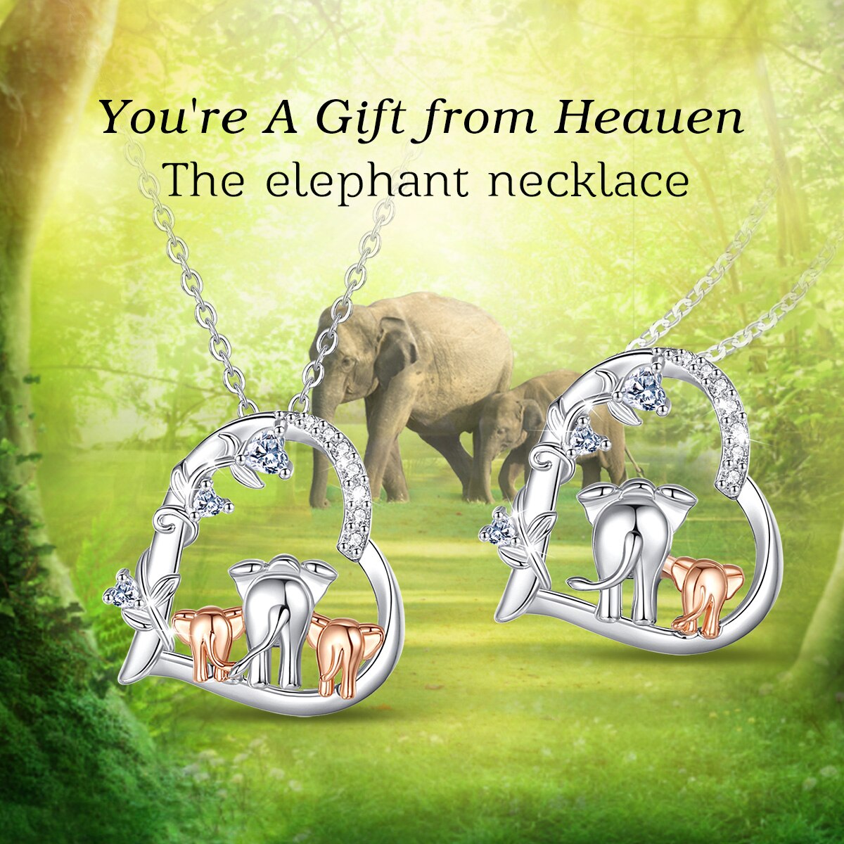 Elephant Mother and Son Necklace Heart Shape Crystal Jewelry Mother's Day Gift